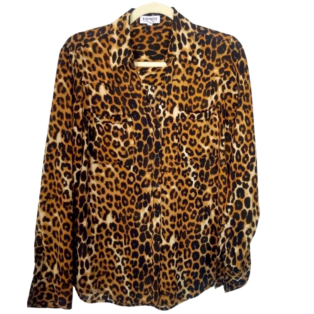 Express Womens M Brown Leopard Print Long Sleeves